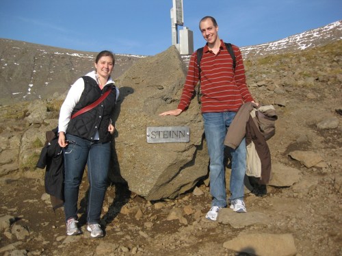 The Dynamic Duo at the peak of their arduous (for us, anyway) hike up Mount Esja. The trail was so steep that getting down was almost as tough as ascending. "Steinn" means "stone," if you were wondering.